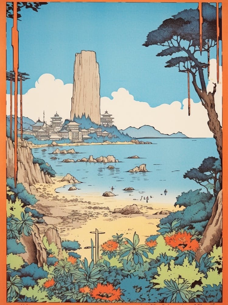 Enoshima Island, Japan Vintage Travel Art 1