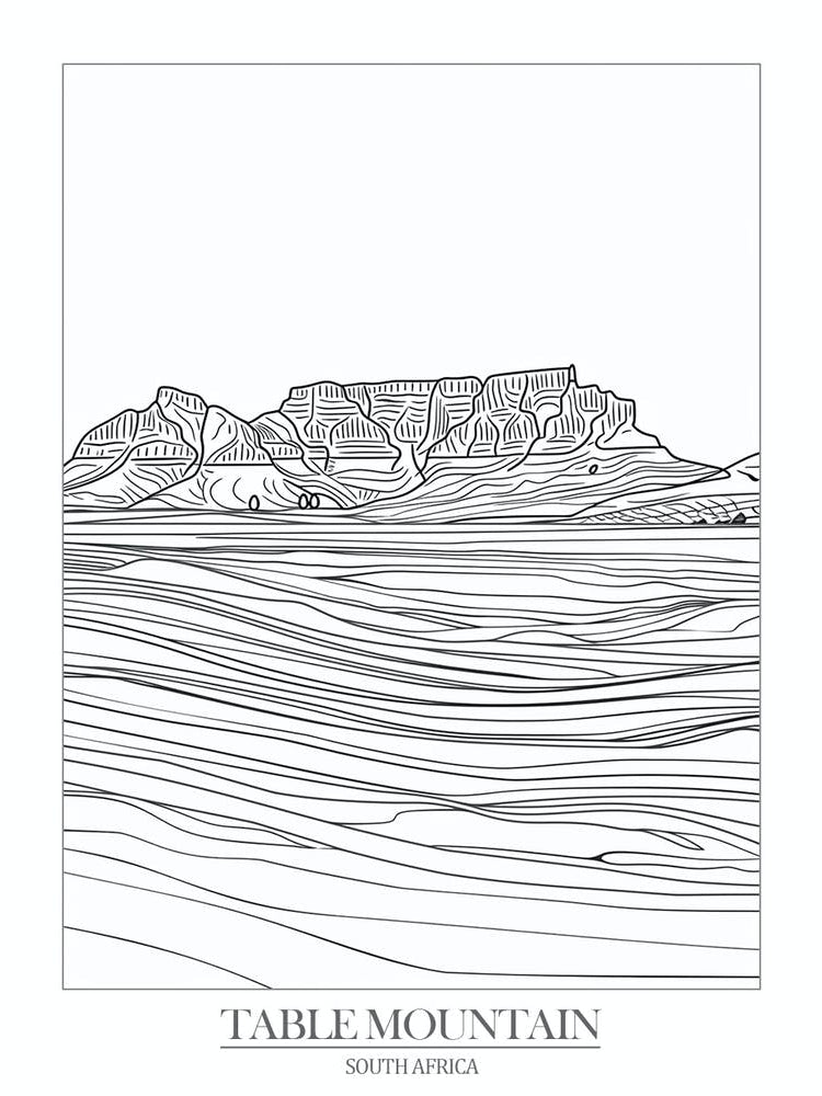 Table Mountain South Africa Line Drawing 6 Poster