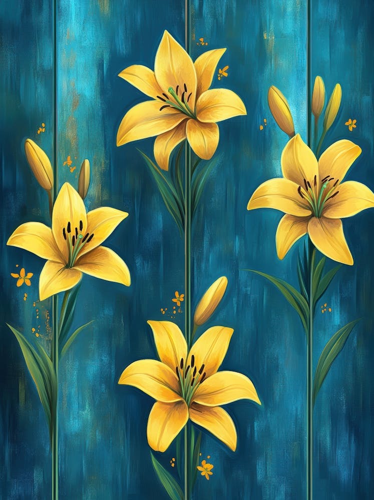 Yellow Lilies On A Blue Background