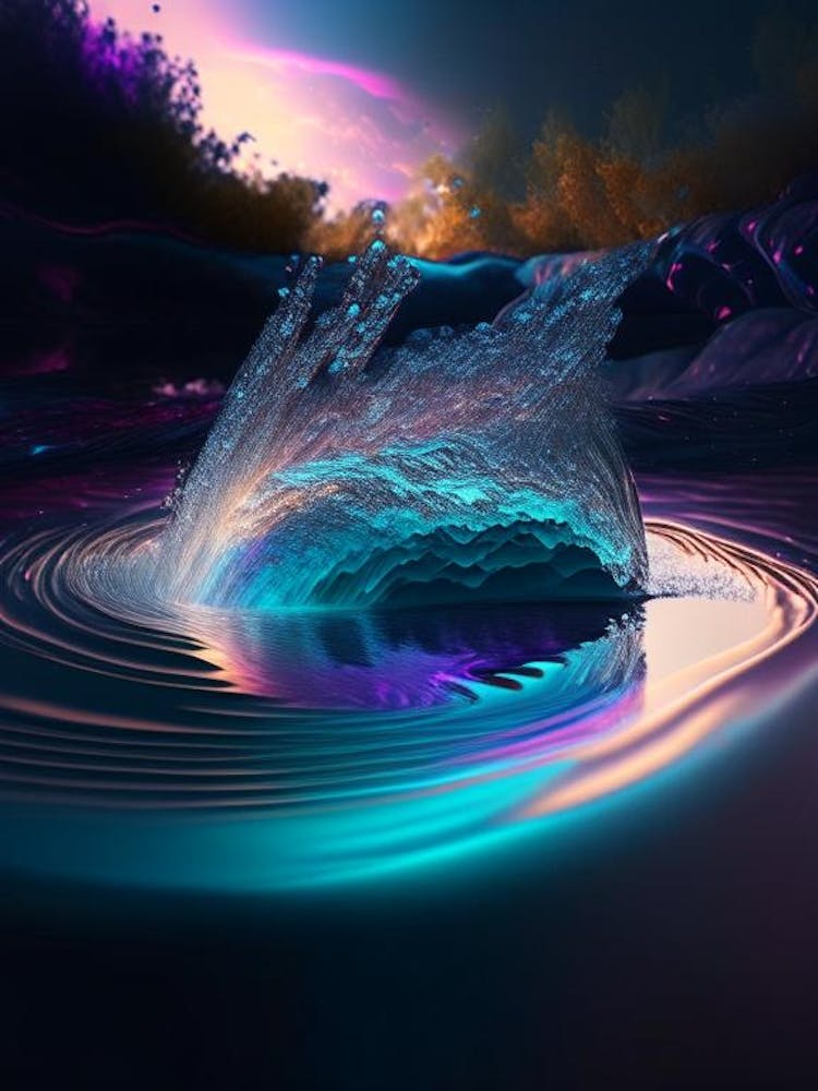 Splash In River, Water, Waterscape Holographic 1