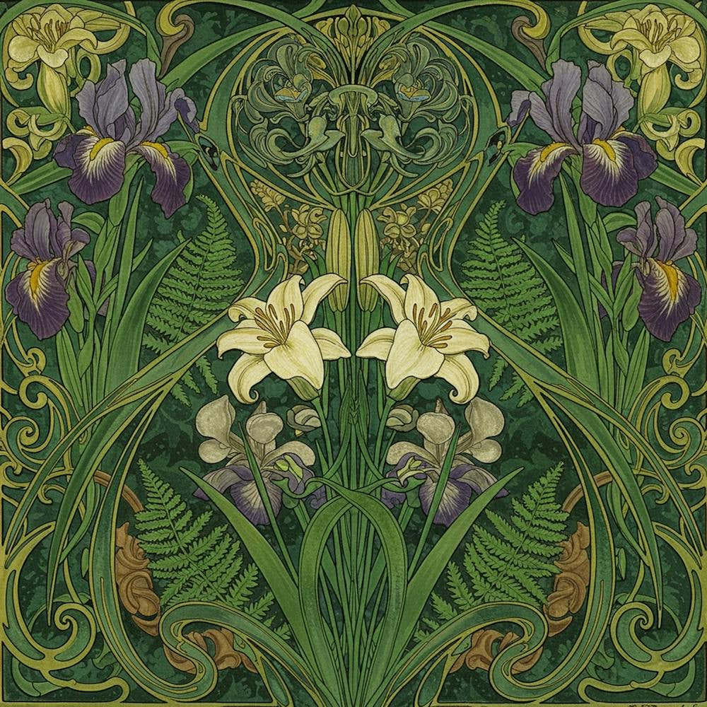 Irises And Ferns