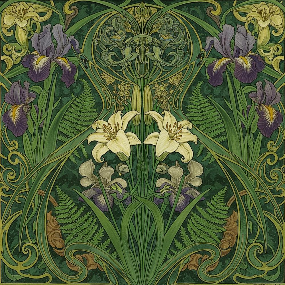Irises And Ferns