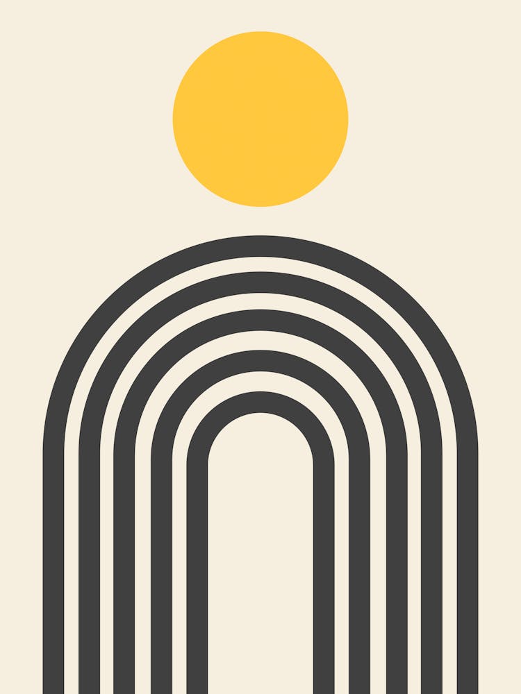 Boho Arch and sun, vintage, retro, bauhaus, exhibition, museum, colorful, summer, mid century, pattern, european, french, shapes, decor, yellow, beige