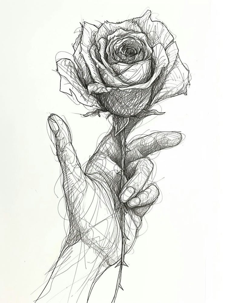 English Rose In Hand Line Drawing 1