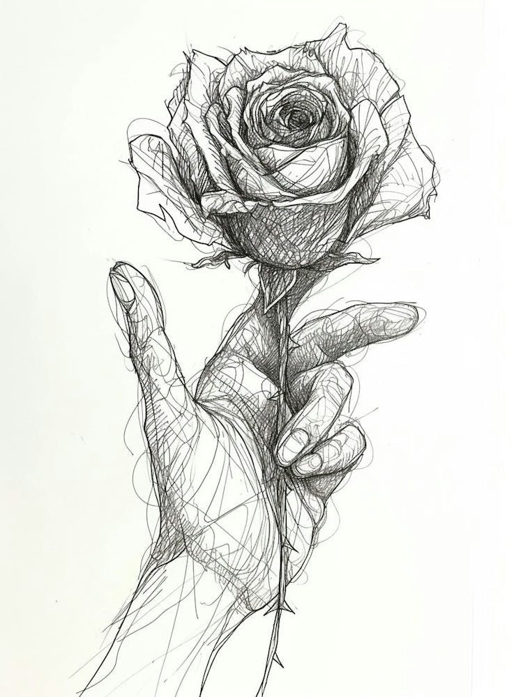 English Rose In Hand Line Drawing 1