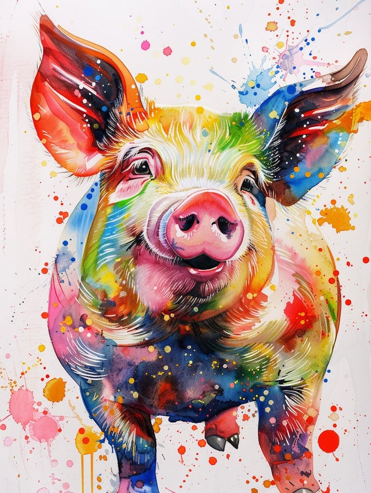 Pig Colourful Watercolour 3
