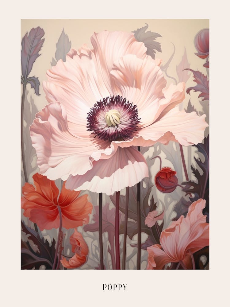 Floral Illustration Poppy 2 Poster