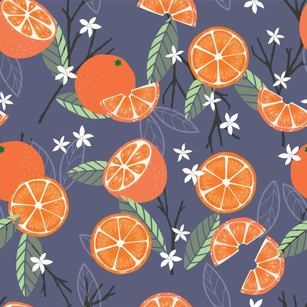 Orange Pattern With Florals And Branches On Purple Square