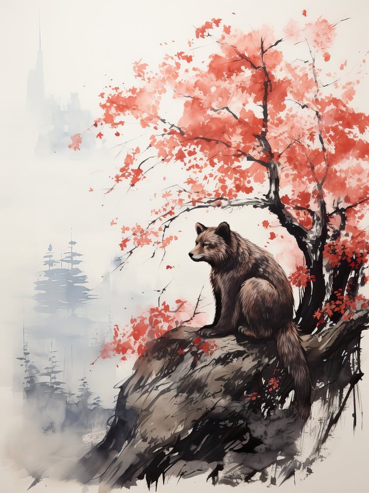 Animal, Peinture au Pinceau Japonaise, Ukiyo E, Minimal 2