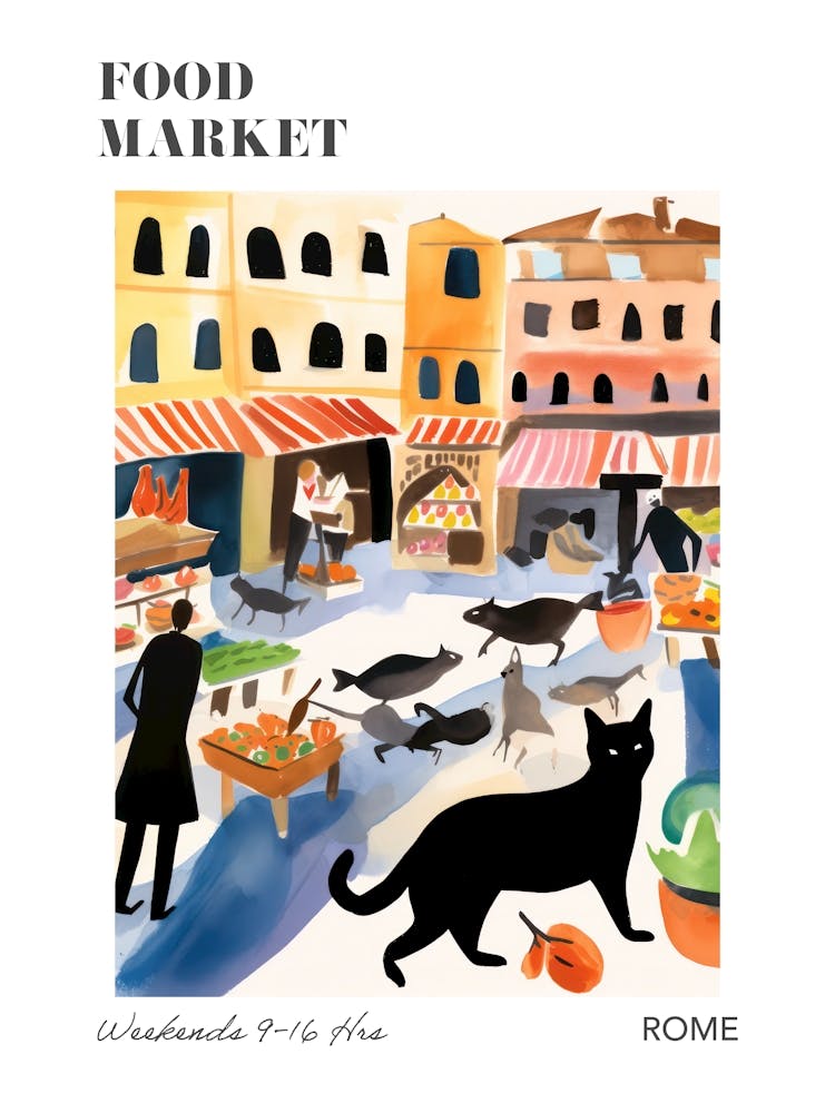 The Food Market In Rome 2 Illustration Poster