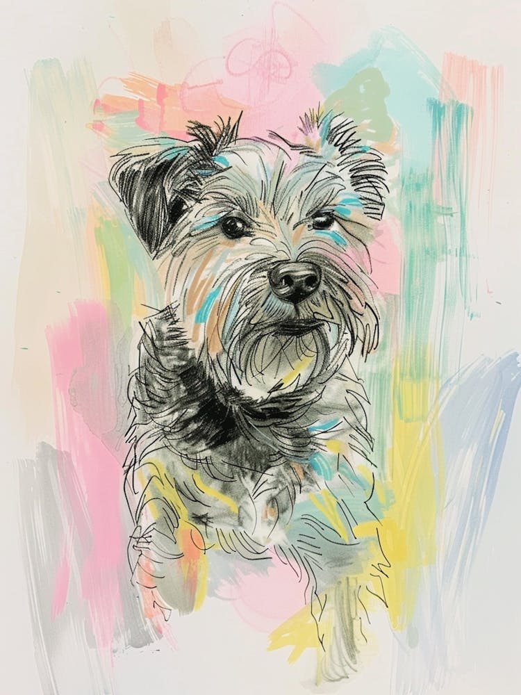 Norfolk Terrier Dog Gouache Line Illustration