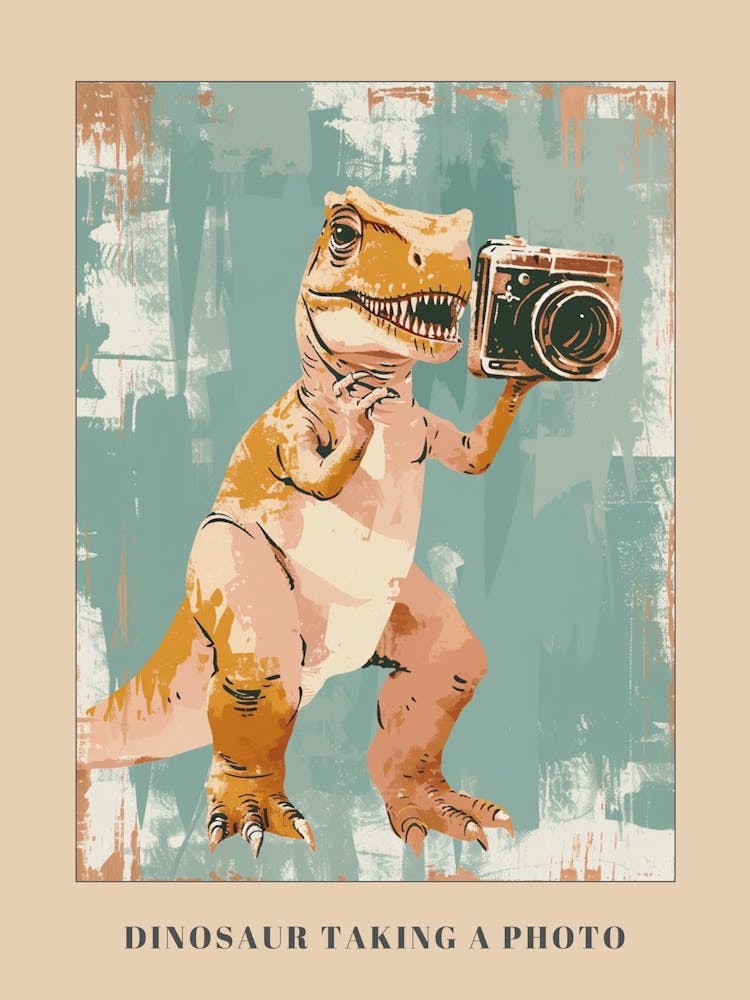 Dinosaur Taking A Photo On An Analogue Camera Muted Pastels 2 Poster