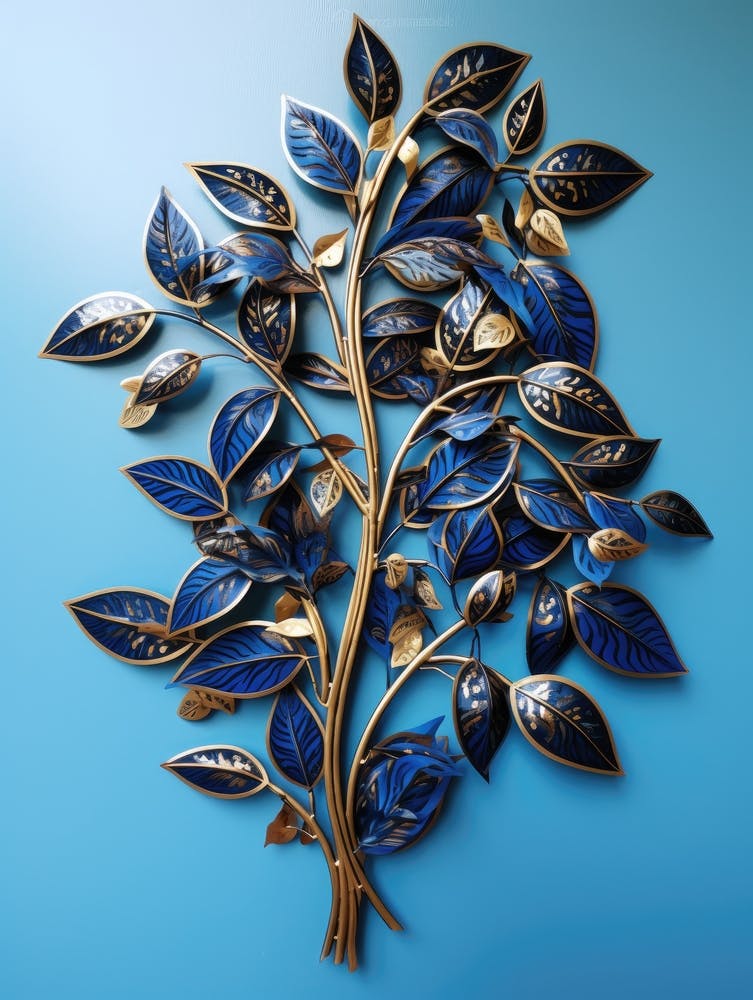 Blue And Gold Leaf Wall Art 1