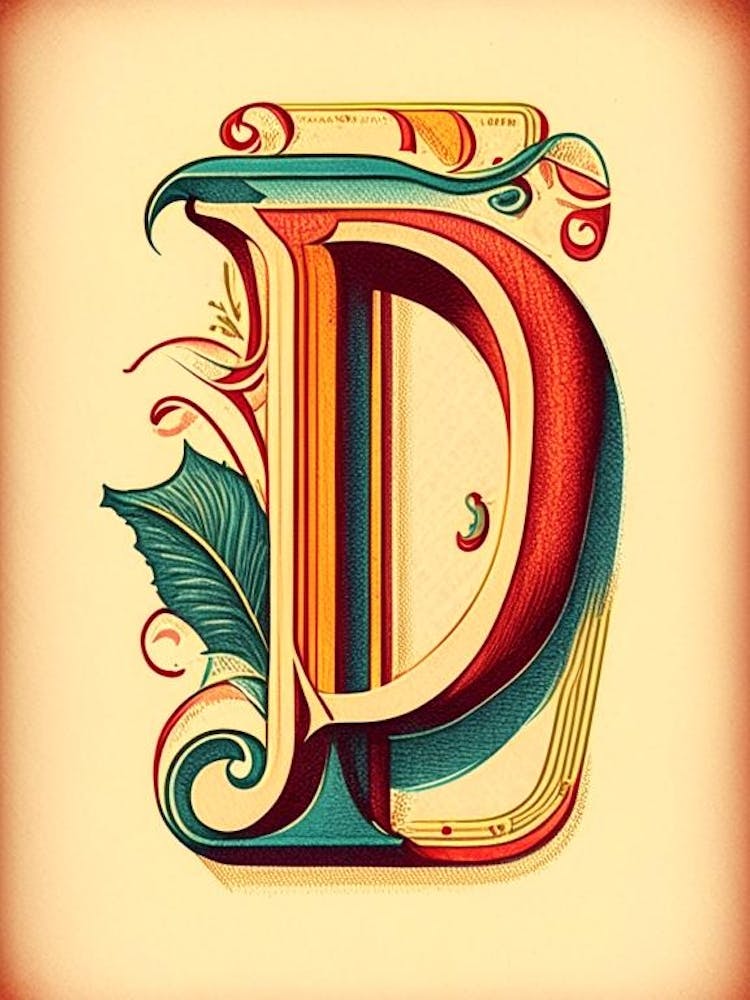 D, Buchstabe, Alphabet Vintage Skizze 6