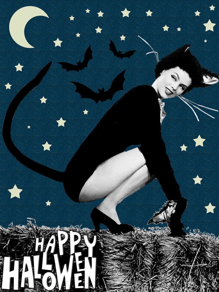 Beautiful Cat Woman Posing On A Fence Under The Moon