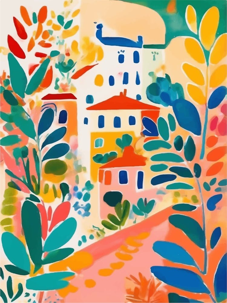 Cheerful villa with houses and plants