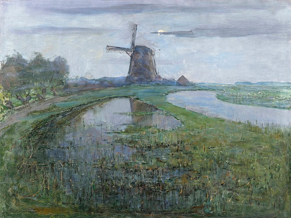 Oostzijdse Mill Along The River Gein By Moonlight (1903), Piet Mondrian