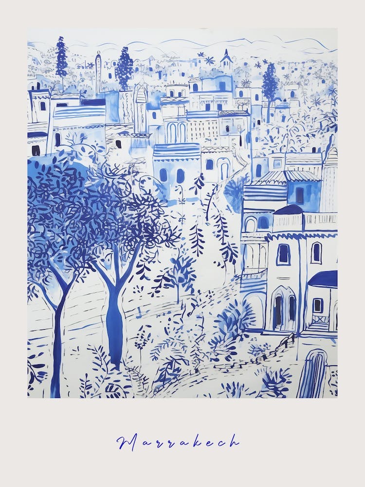 Marrakech Morocco 3 Mediterranean Blue Drawing Poster