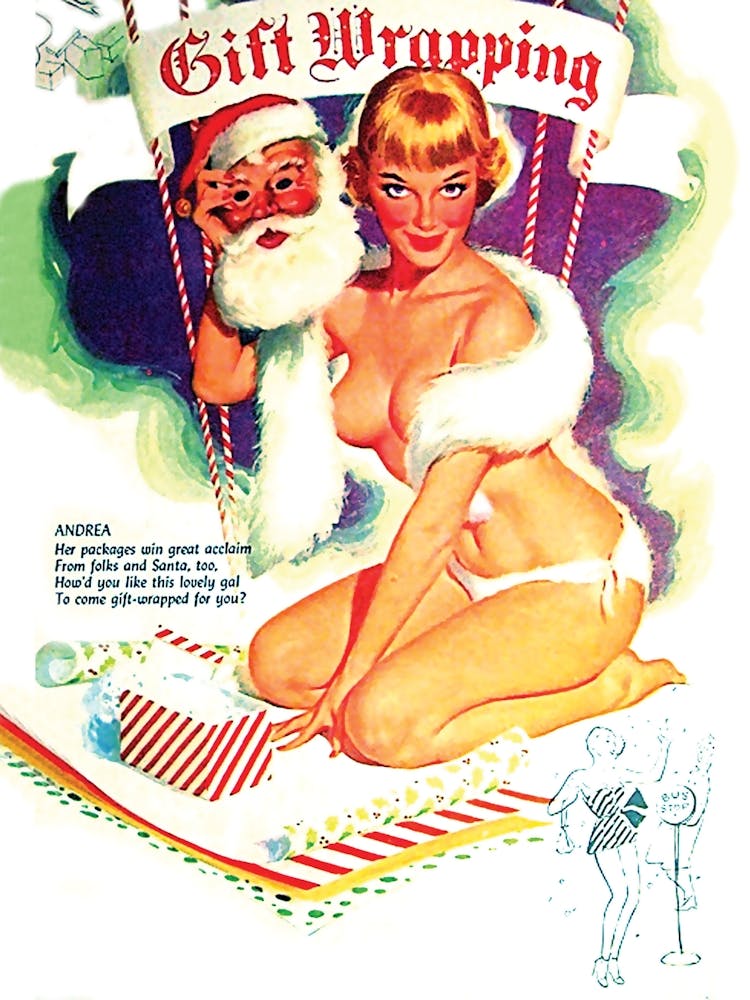 Sexy Pin Up Girl With Santa Claus Mask