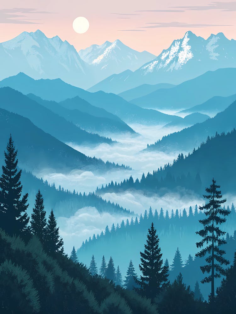 Illustrate A Peaceful Layered Mountain Vista Wit (1)