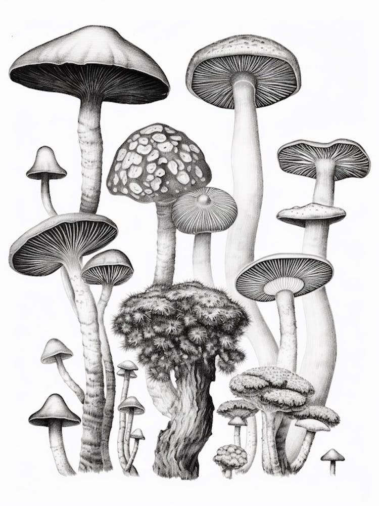 Mushroom Drawing B&W 5