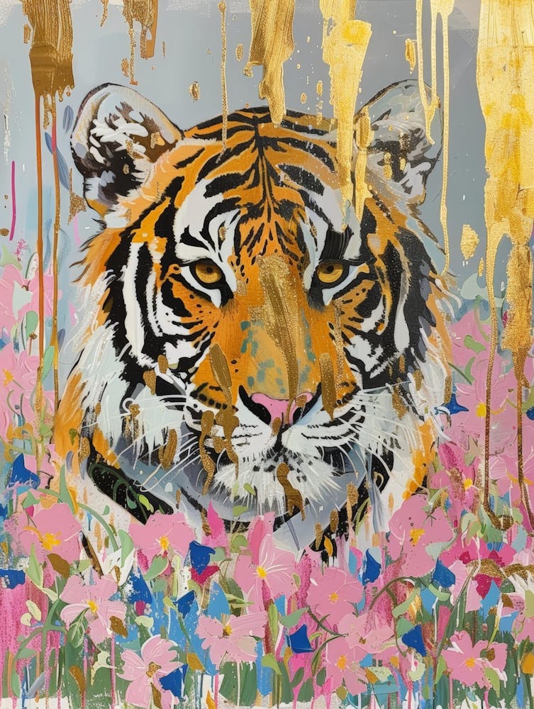 Tiger In Flowers 1