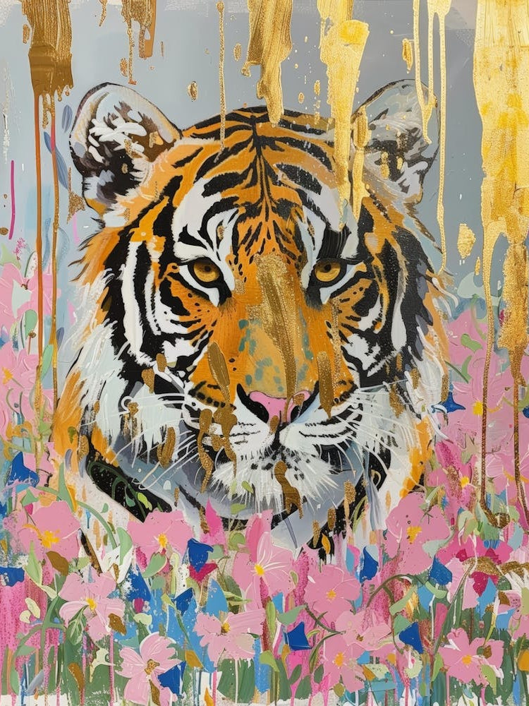 Tiger In Flowers 1