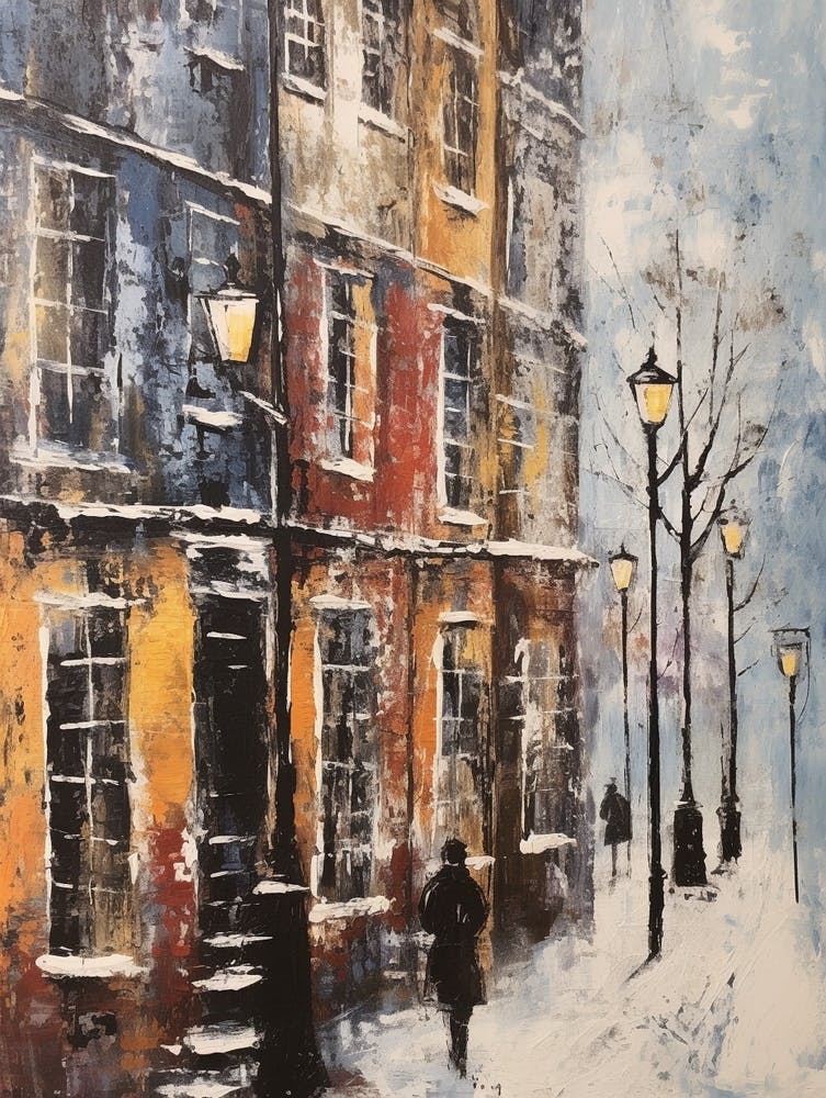 Vintage Winter Painting Copenhagen Denmark 1