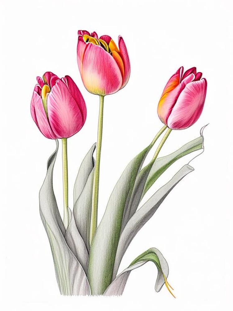 Tulip Floral Quentin Blake Inspired Illustration 4 Flower
