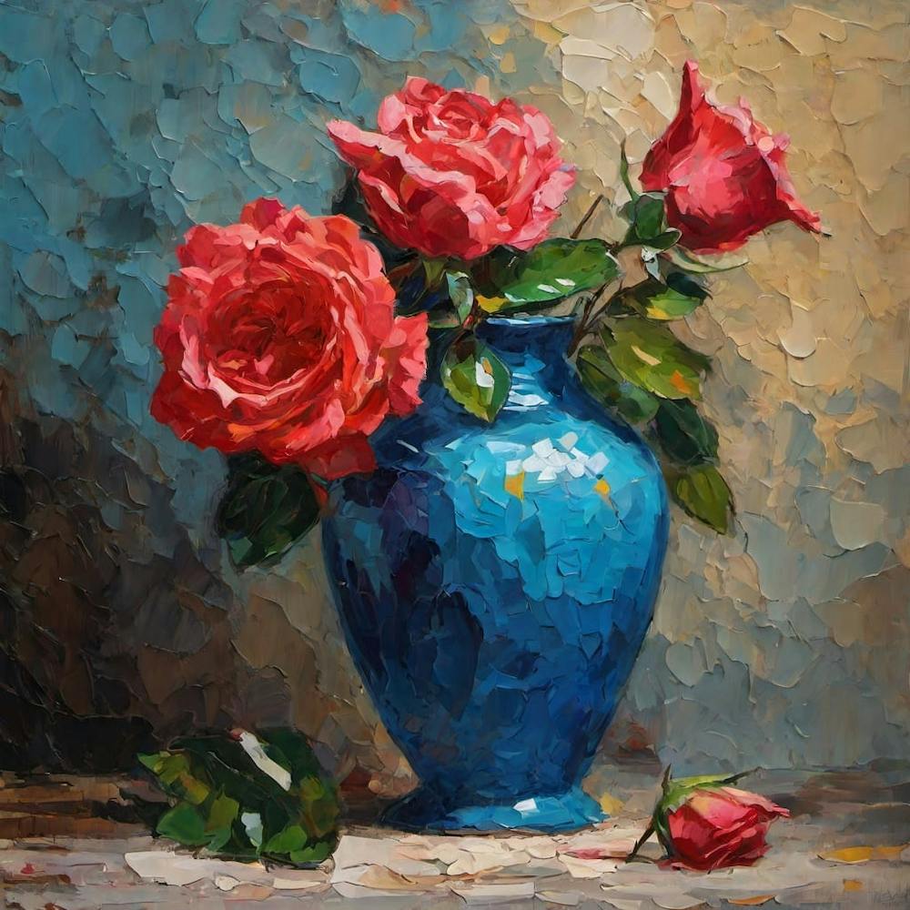 Roses In A Blue Vase