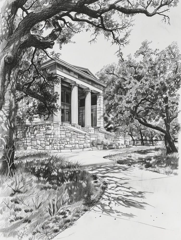 Memorial Museum Austin Texas Black And White Drawing 1