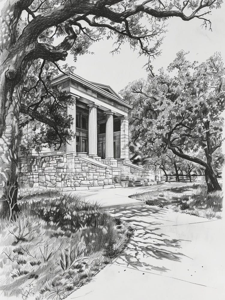 Memorial Museum Austin Texas Black And White Drawing 1