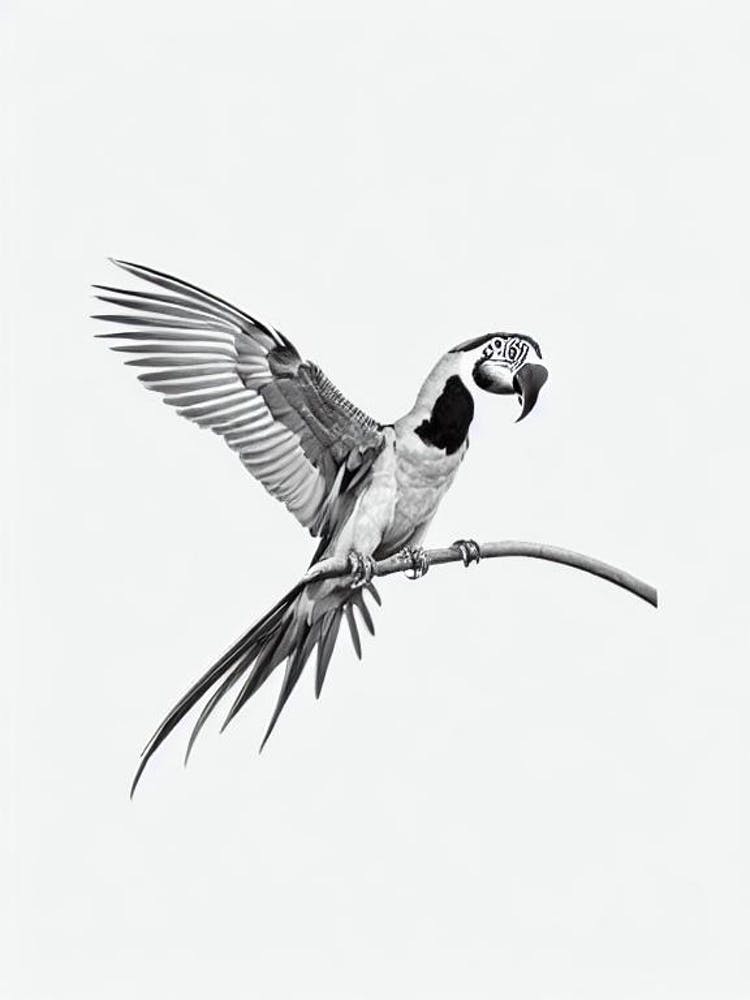 Macaw B&W Pencil Drawing 1 Bird