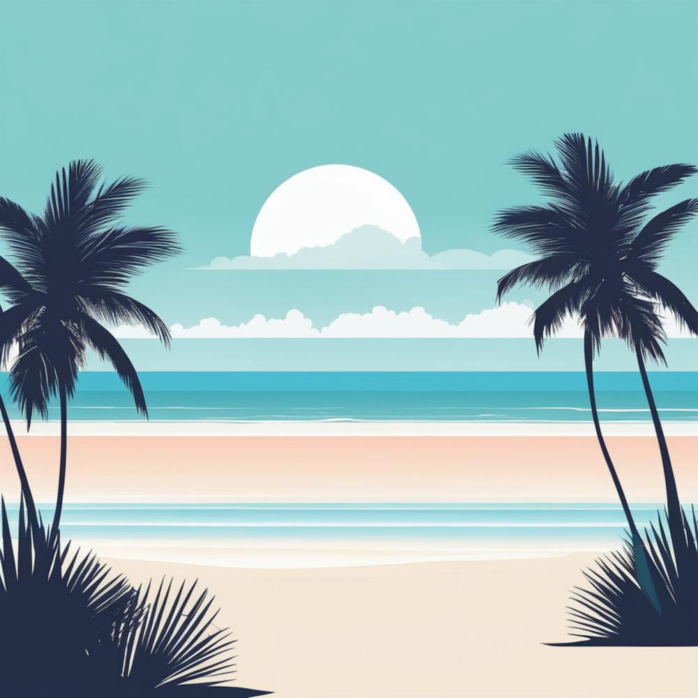 Beach Scene With Palm Trees