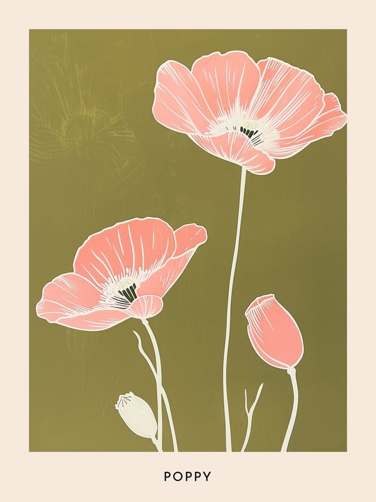Pink & Green Poppy 1 Flower Poster