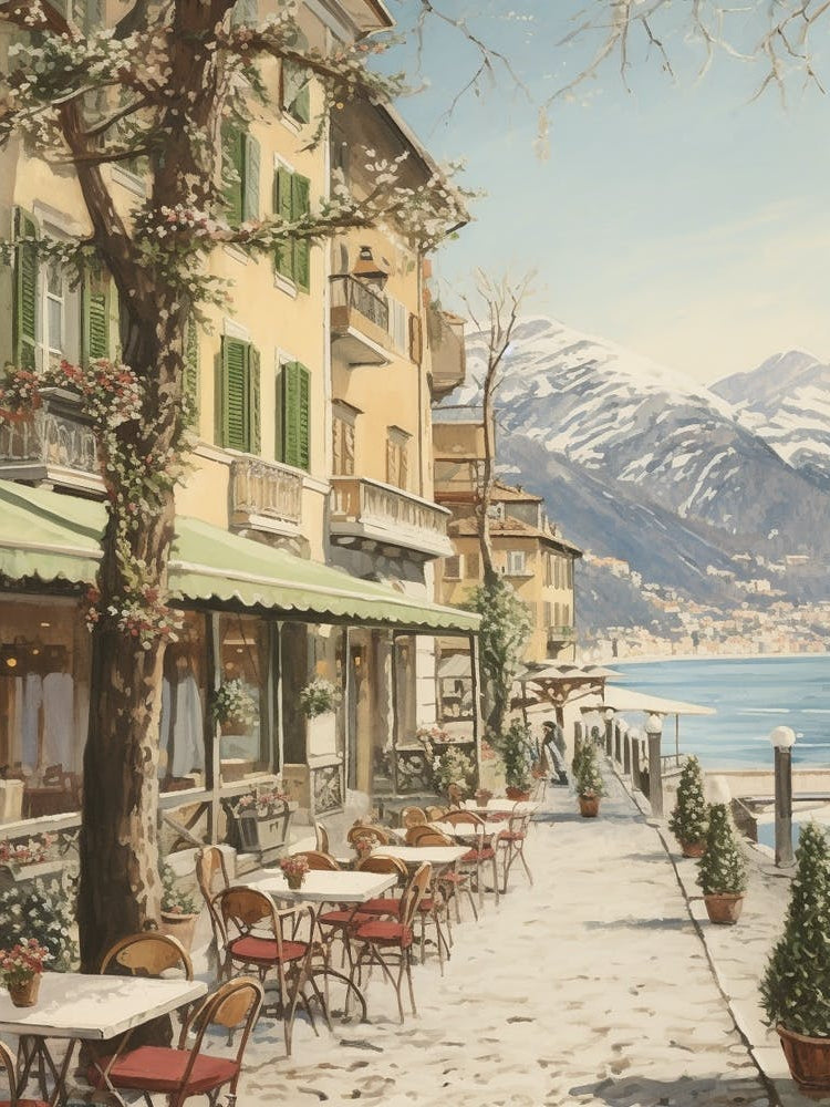 Vintage Winter Illustration Lake Como Italy 1