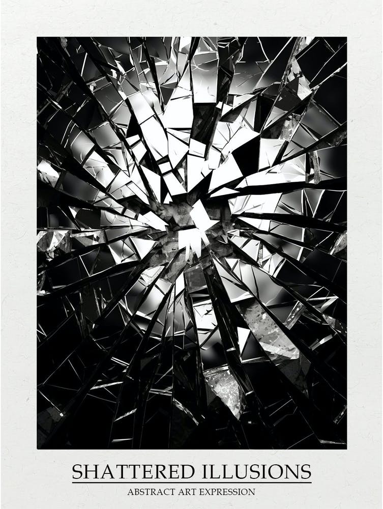Shattered Illusions Abstract Black And White 6 Poster