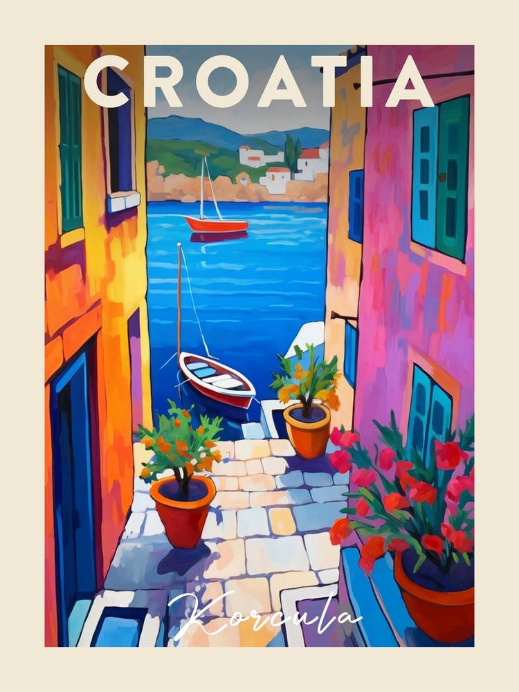 Korcula Croatia 3 Fauvist Painting  Travel Poster