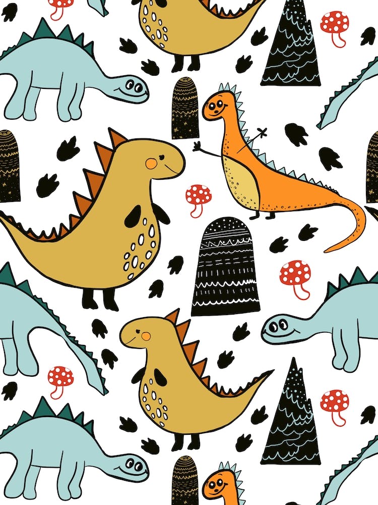 Dinosaurs And Mountains