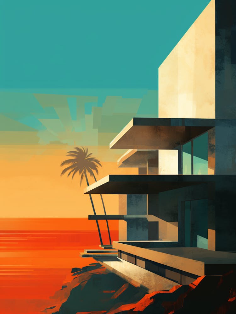 Abstract Illustration Of Hapuna Beach Hawaii Orange Hues 1