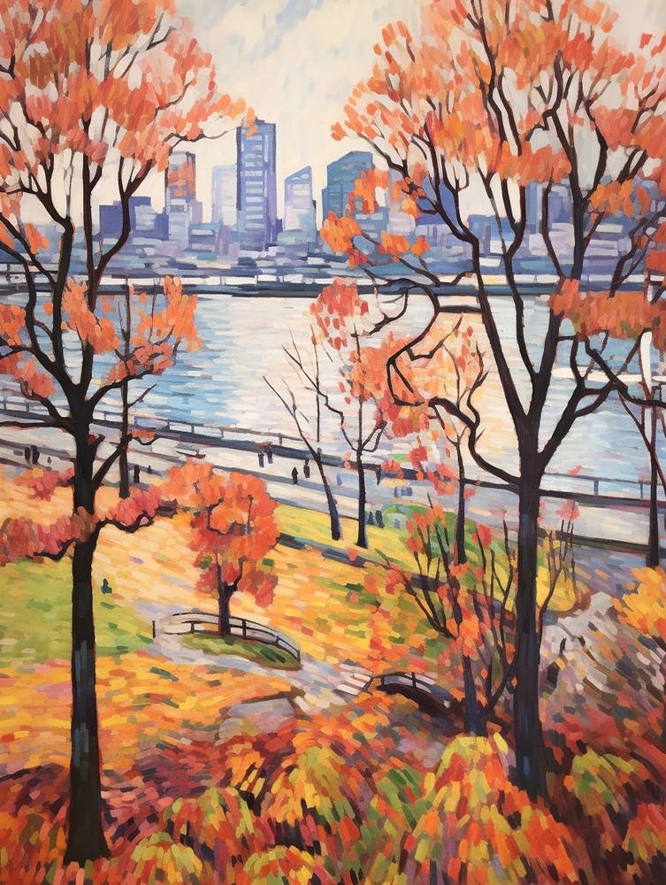 Autumn City Park Painting Odaiba Seaside Park Tokyo 1