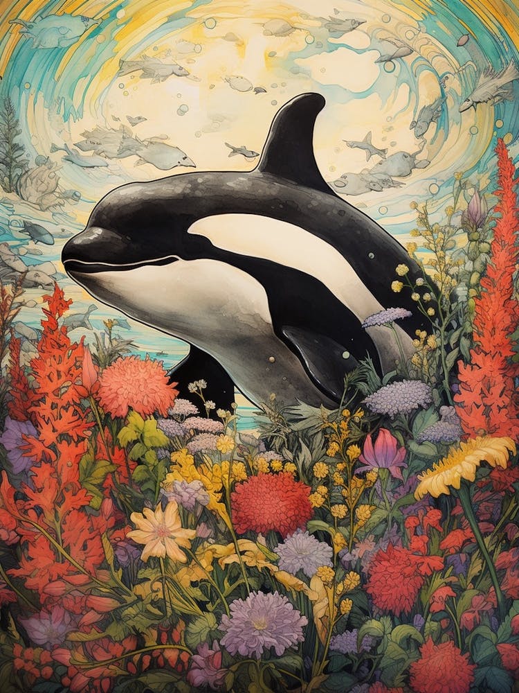 Orca Whale And Flowers 9