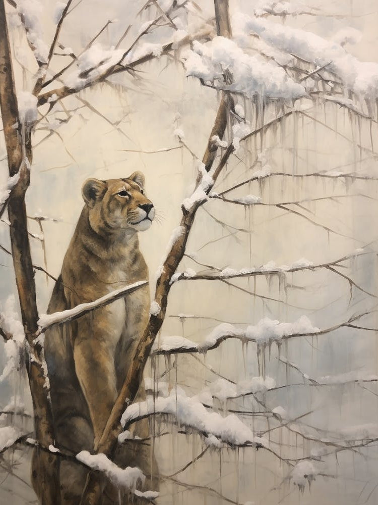 Vintage Winter Animal Painting Mountain Lion 2