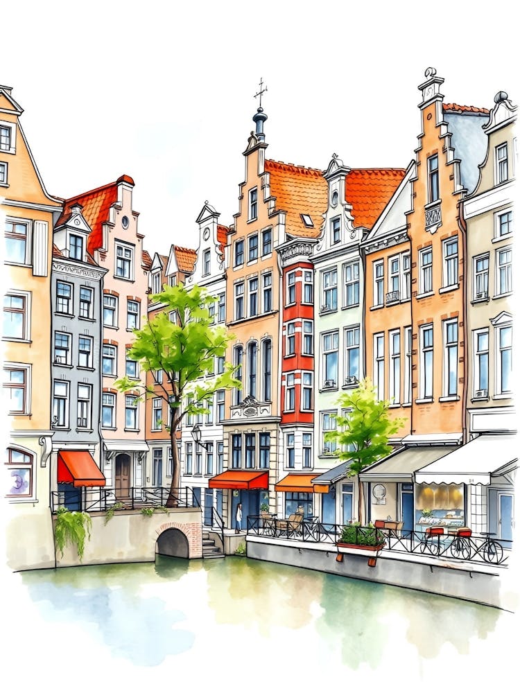 Watercolor Sketch Of A City