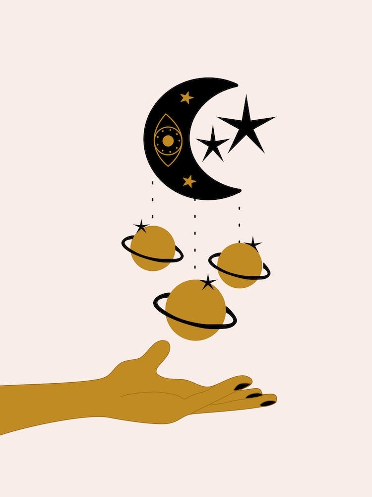 Hand And Celestial Elements Illustration