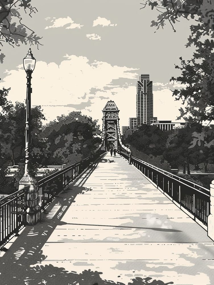 Duotone Illustration Congress Avenue Bridge Austin Texas 3