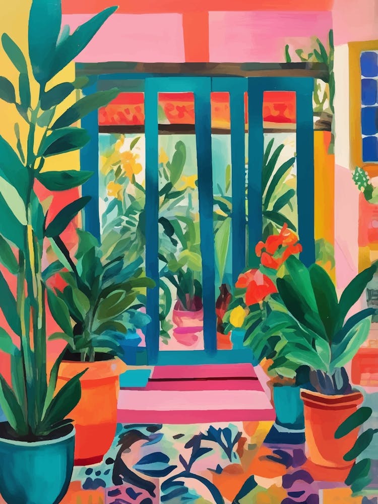 Potted Plants in a room with a window