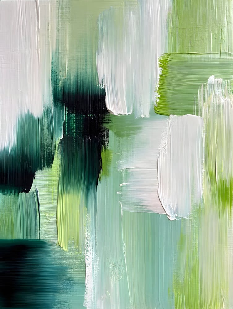 Impression De Peinture Abstraite Verte Et Blanche - Mur Texturé