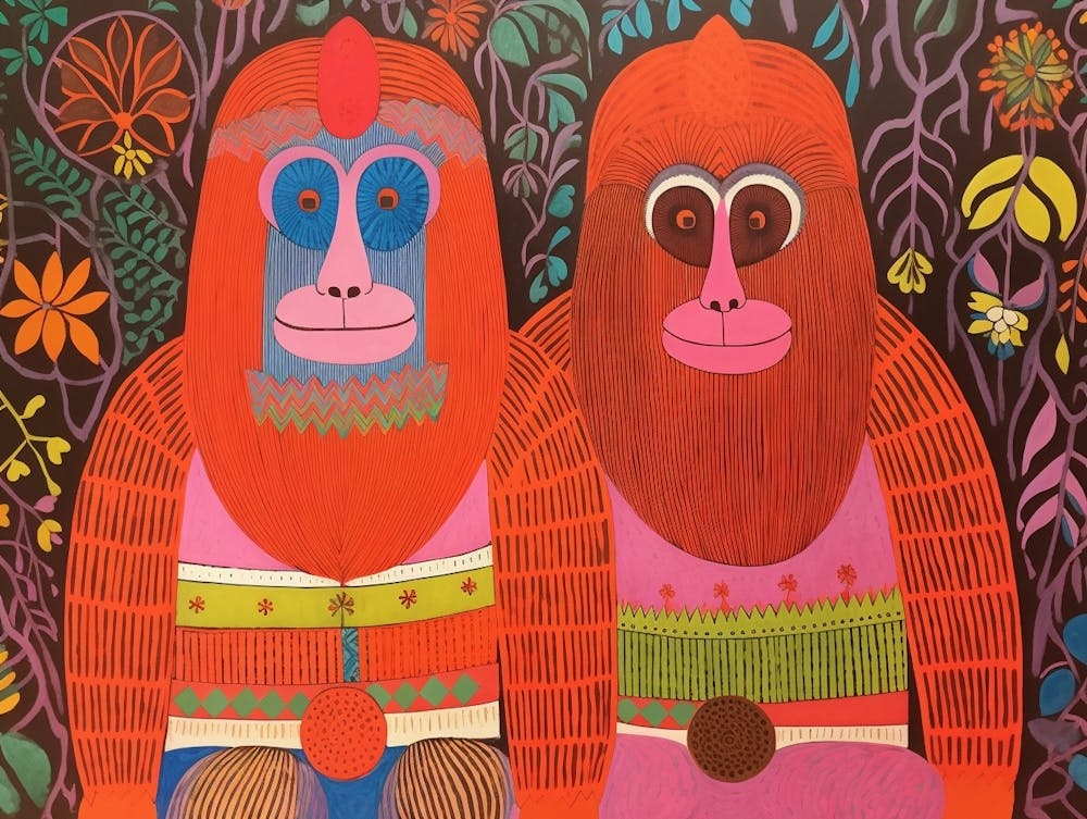 Orangutan 1 Folk Style Animal Illustration