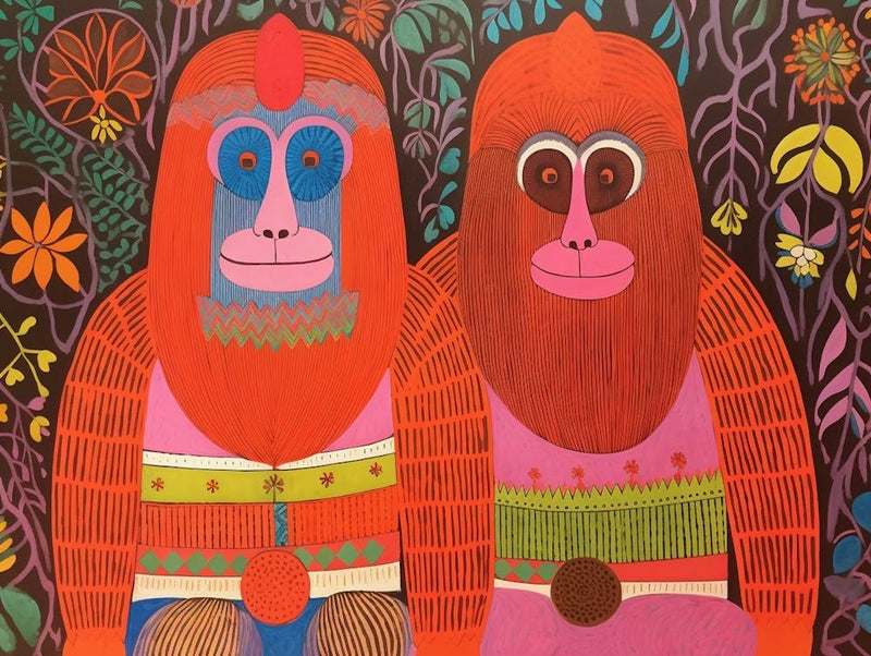Orangutan 1 Folk Style Animal Illustration